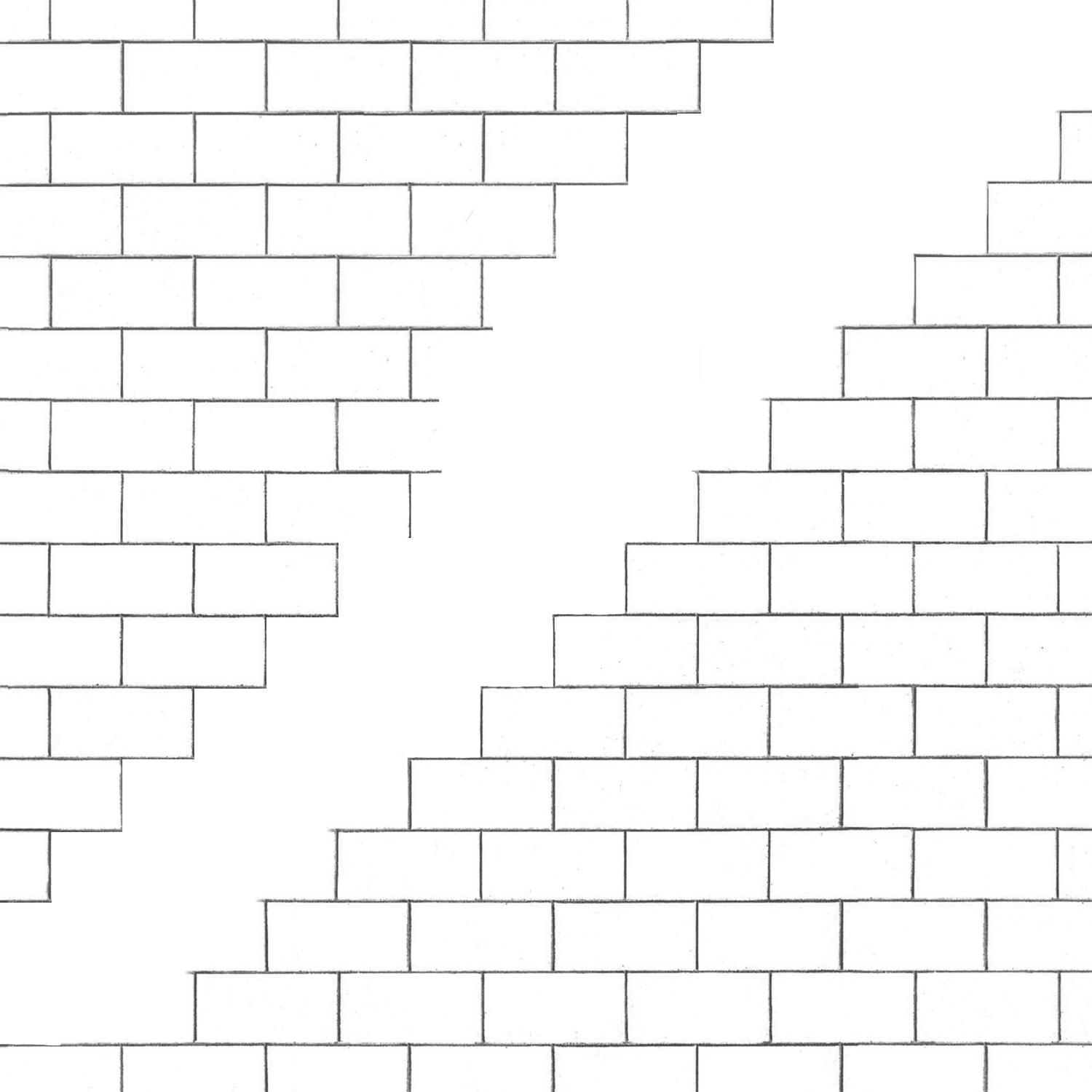 a plain white brick wall with bricks missing on the diagonal axis